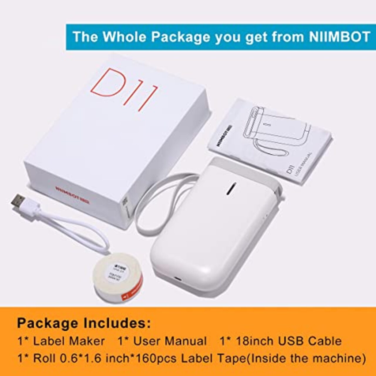 Label Maker Machine D11 Label Printer Tape Included Portable Wireless Connection Multiple Templates Available for Phone Easy to Use Office Home Organization USB Rechargeable